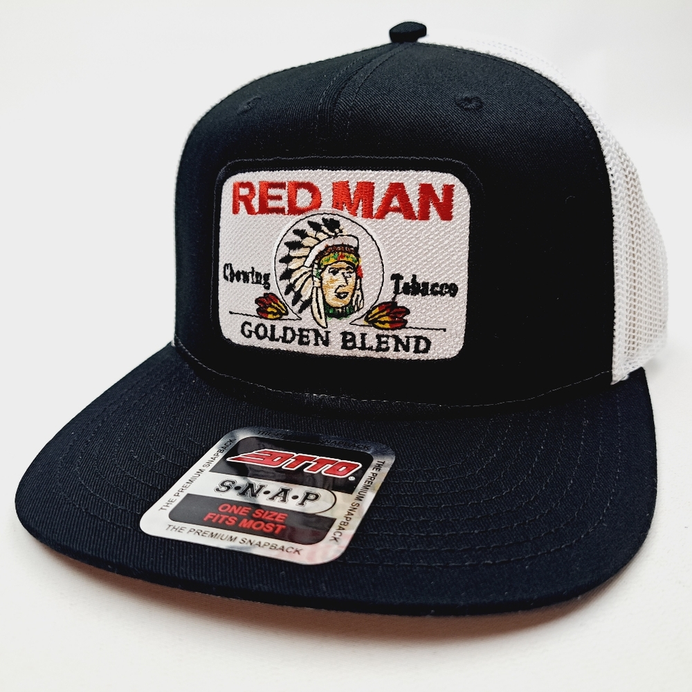 Red Man Tobacco Patch Flat Bill Mesh Trucker Snapback Hat Cap